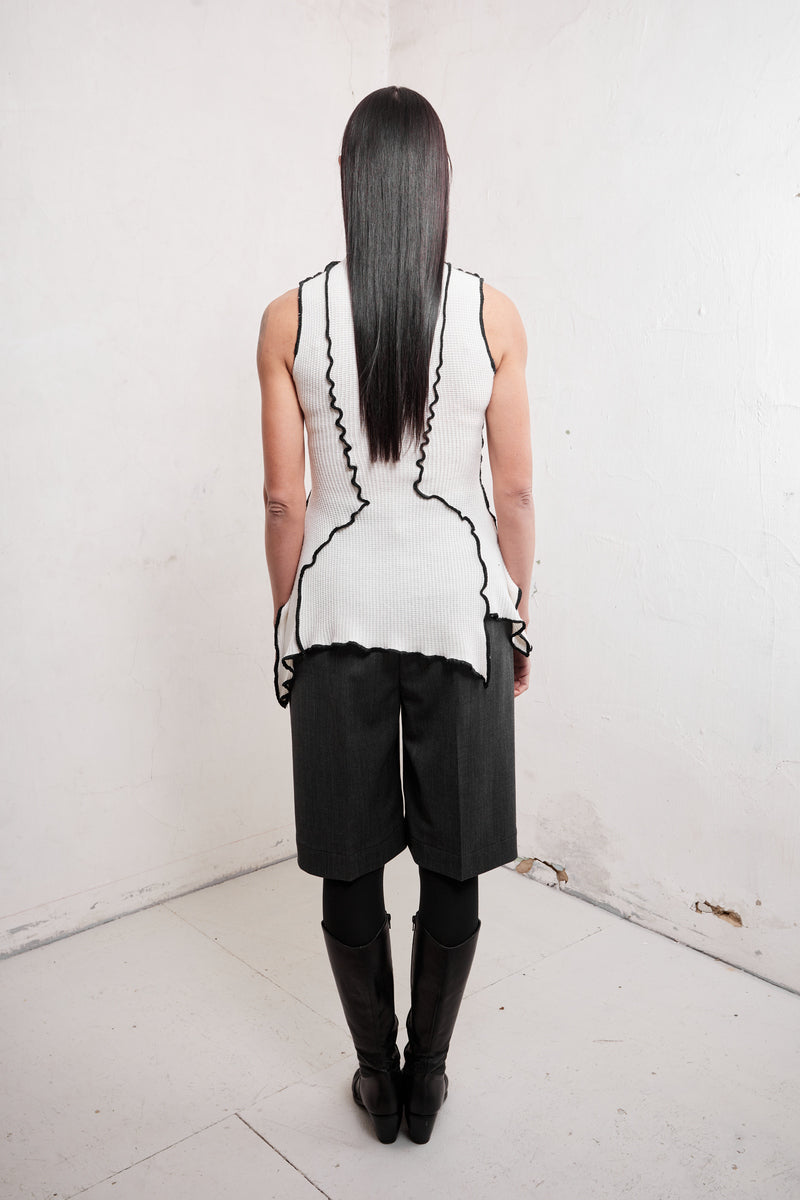AMELIA HIGH NECK ASYMMETRIC TOP WITH DECORATIVE LINEAR ELEMENTS - CULT MIA