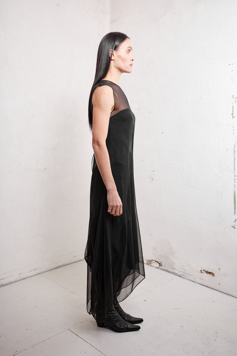 ANNE MAXI SILK CHIFFON DRESS WITH ASYMMETRIC BOTTOM - CULT MIA