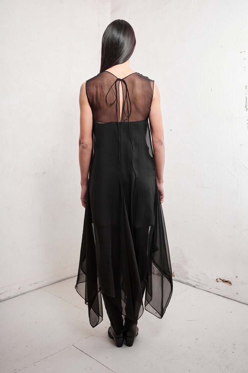 ANNE MAXI SILK CHIFFON DRESS WITH ASYMMETRIC BOTTOM - CULT MIA