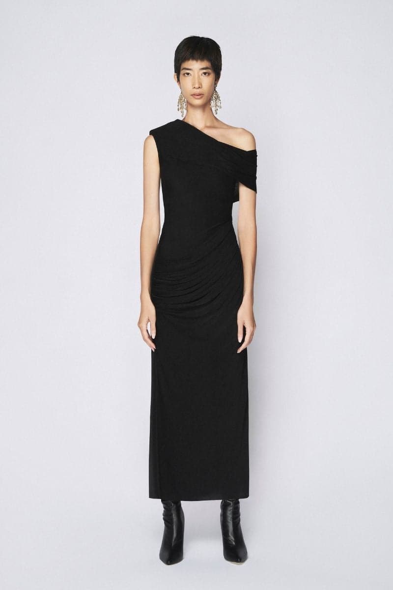 BLACK SLOPES OFF-SHOULDER MIDI DRESS | TONYY | CULT MIA
