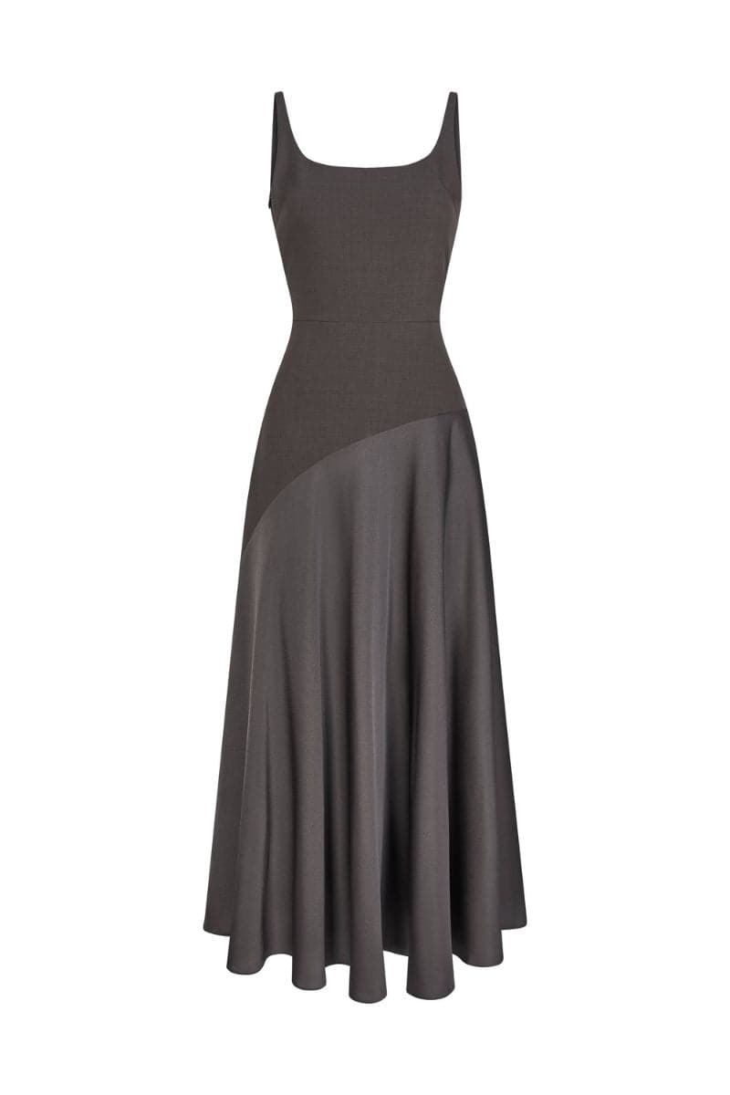 BROWN SLIT CURVE MIDI DRESS | TONYY | CULT MIA