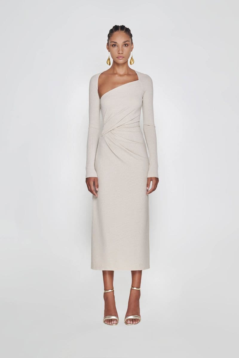CREAMY SAND RIBBED KNIT DRESS | TONYY | CULT MIA