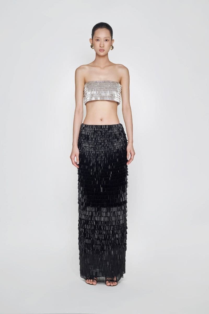 Silver TONYY Maison crop top and skirt co-ord set, featuring a stylish matching two-piece outfit for a trendy look.