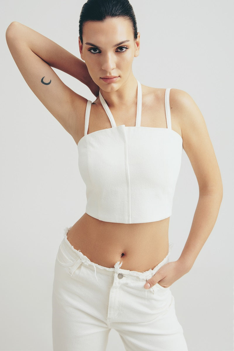 DENIM TOP IN WHITE - CULT MIA