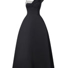 Black asymmetric crystal-embroidered one-shoulder midi dress by Tracy Studio, featuring elegant design and intricate embellishments.