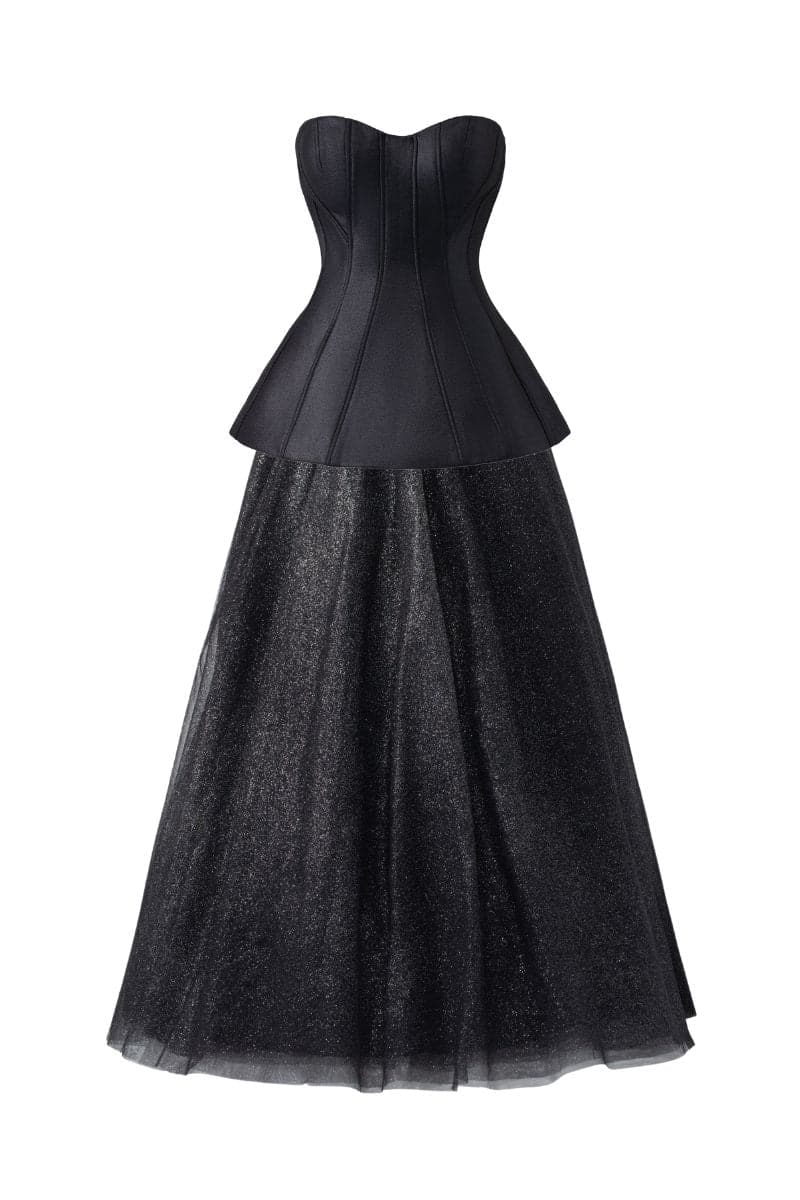 BLACK CLASSIC CORSET AND FLOWING SKIRT SET | Tracy Studio | CULT MIA