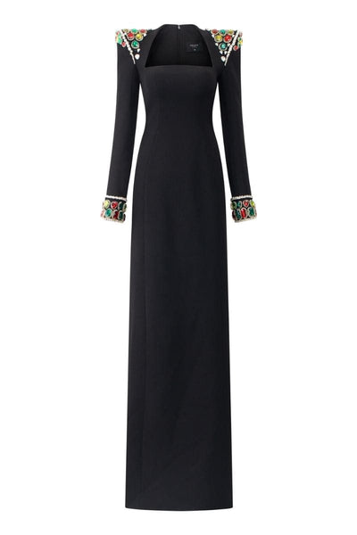 Tracy Studio Black Long Sleeve Stone Embellished Shoulder Dress