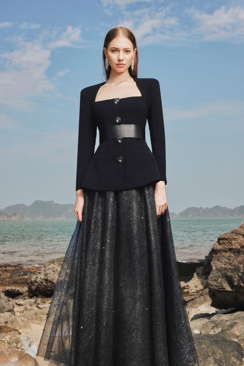 dress with long blazer set Black Blazer Dress High Slit Long Sleeves Work Office Casual Long Dresses
