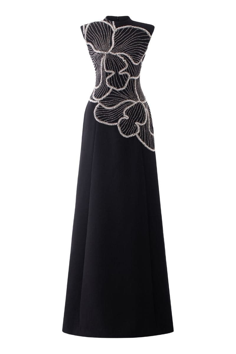 BLACK SLEEVELESS ORCHID PATTERNED DRESS | Tracy Studio | CULT MIA