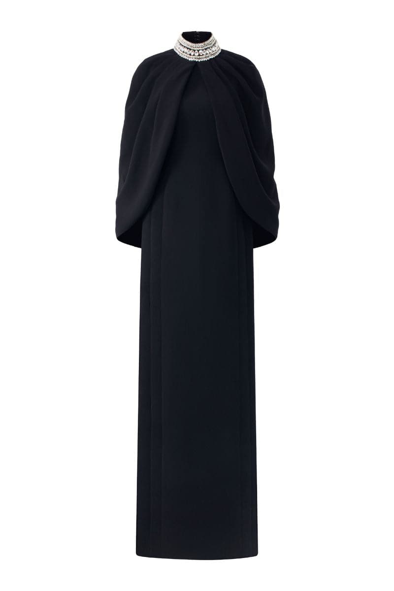 BLACK STONE COLLAR CAPE AND FULL DRESS | Tracy Studio | CULT MIA