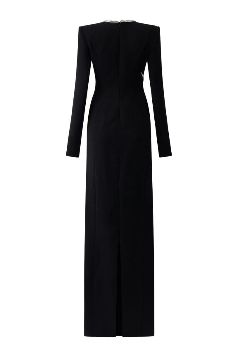 BLACK STONE ORCHID EMBELLISHED V-NECK DRESS | Tracy Studio | CULT MIA