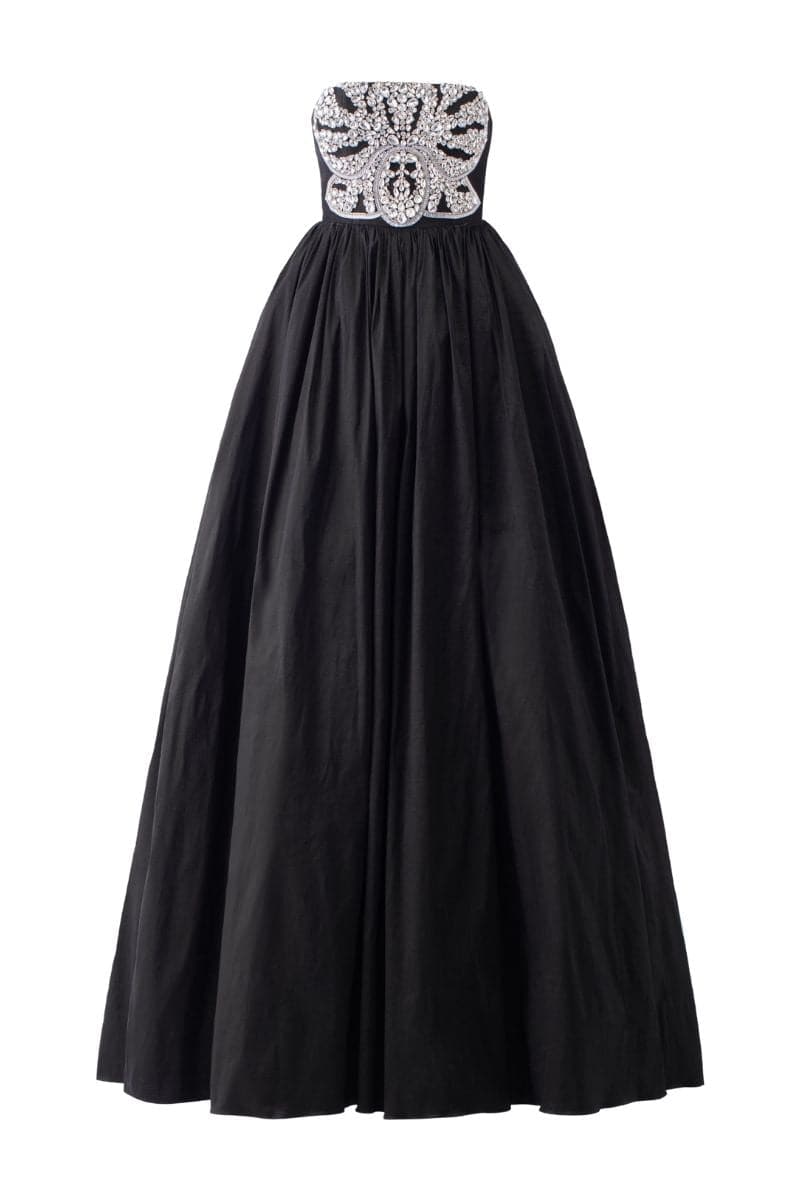 BLACK STRAPLESS STONE EMBELLISHED DRESS | Tracy Studio | CULT MIA