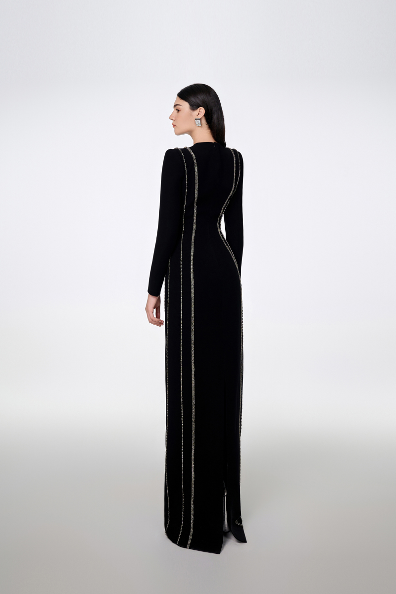 CRYSTAL - EMBELLISHED LONG SLEEVE BODYCON FULL DRESS | Tracy Studio | CULT MIA