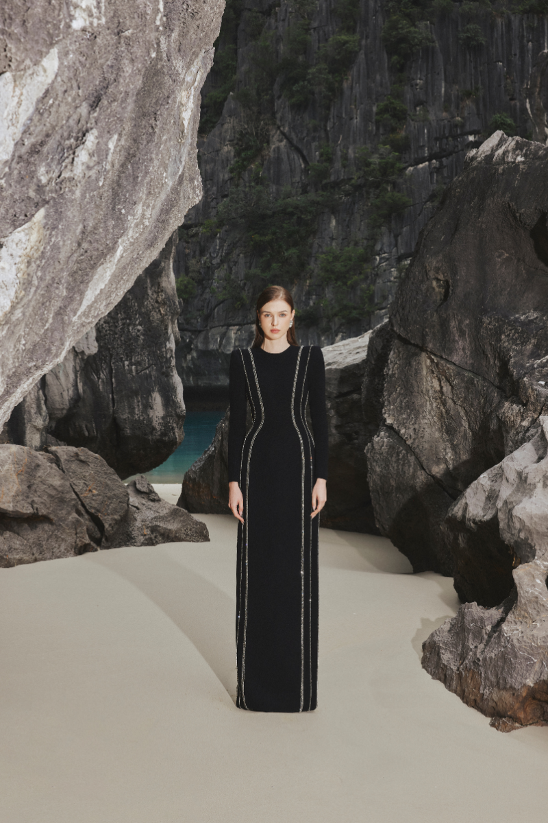 long sleeve ankle length black dress Celia Long Sleeve Ankle Gown