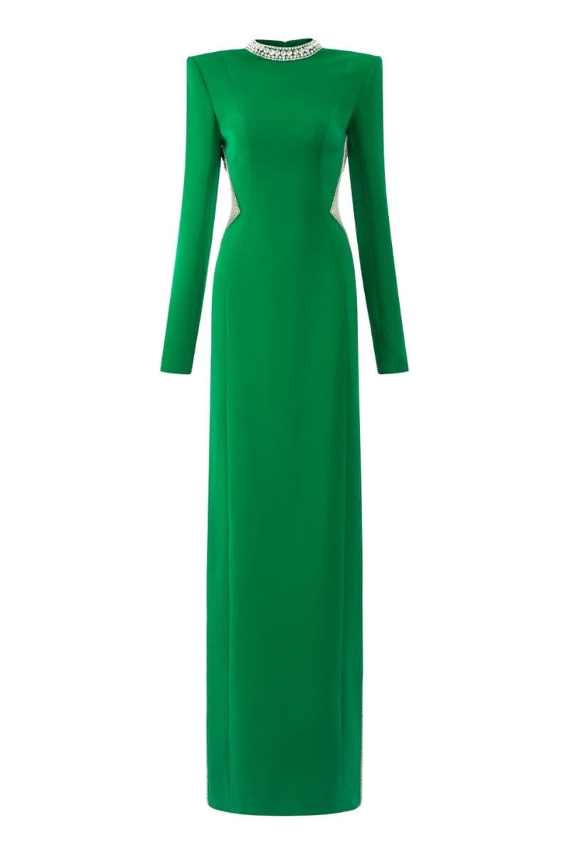 GREEN LONG SLEEVE WAIST CUT-OUT DRESS | Tracy Studio | CULT MIA