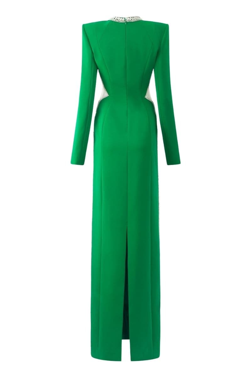 GREEN LONG SLEEVE WAIST CUT-OUT DRESS | Tracy Studio | CULT MIA