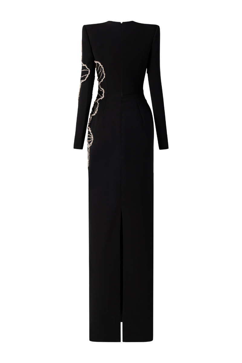 LONG SLEEVE ORCHID PATTERNED BODY-CON FULL DRESS | Tracy Studio | CULT MIA