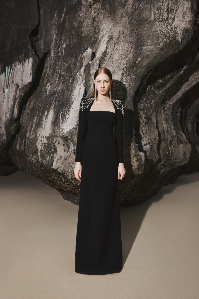 Tracy Studio Long Sleeve Trapezoid Neckline Bodycon Full Dress | Cult Mia Tracy Studio Long Sleeve Trapezoid Neckline Bodycon Full Dress | Cult Mia