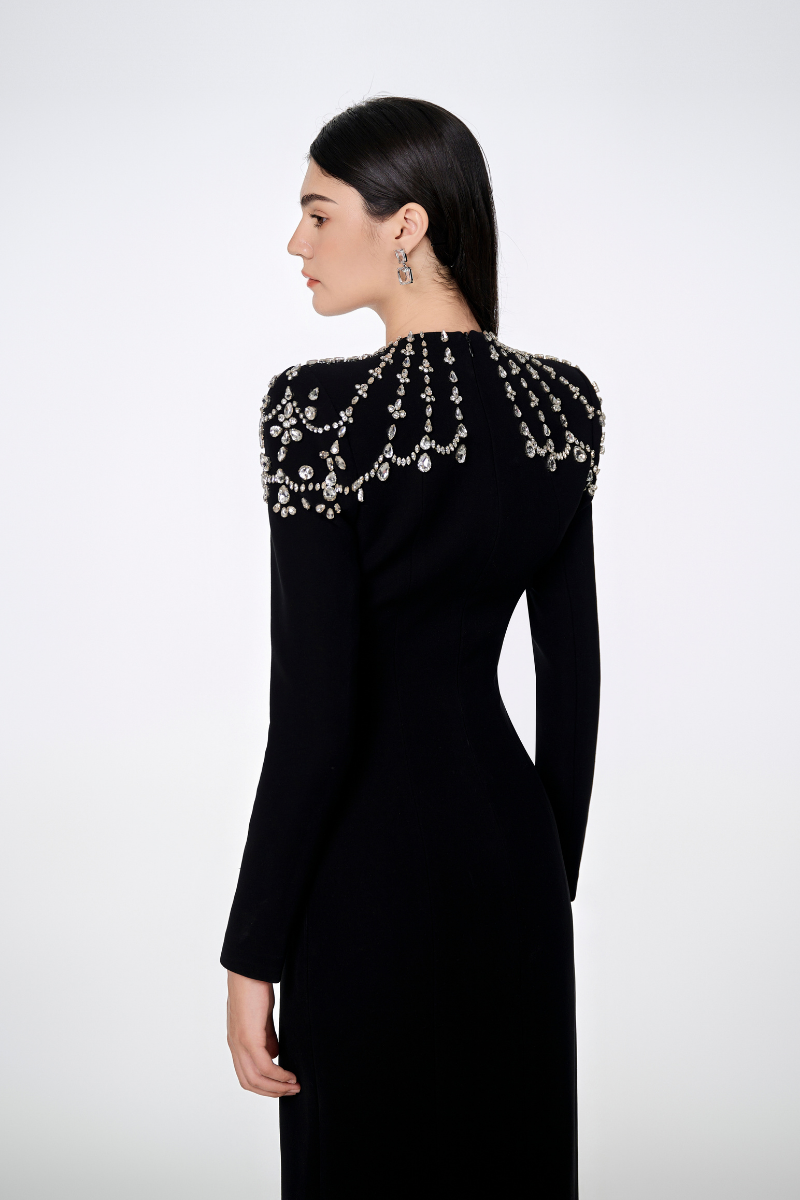 Tracy Studio LONG SLEEVE TRAPEZOID NECKLINE BODYCON FULL DRESS | Cult Mia Tracy Studio LONG SLEEVE TRAPEZOID NECKLINE BODYCON FULL DRESS | Cult Mia