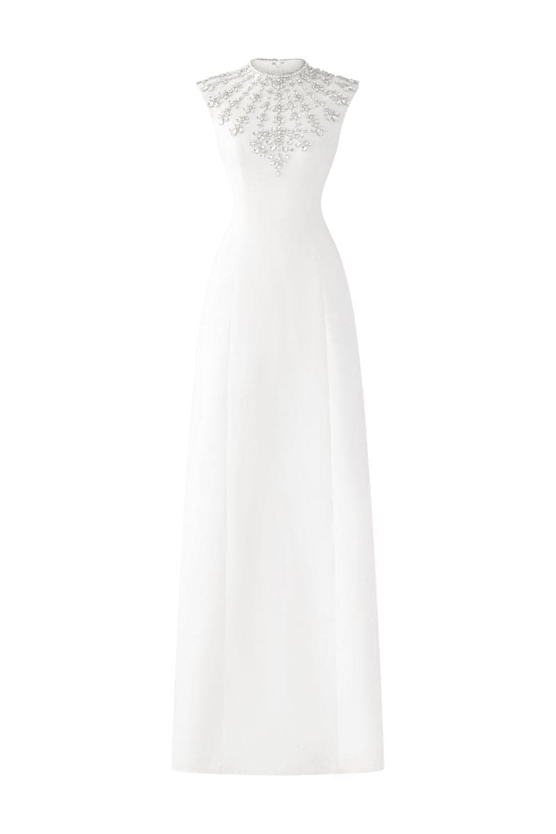 SLEEVELESS BODYCON FULL DRESS WITH STONE EMBELLISHMENT | Tracy Studio | CULT MIA