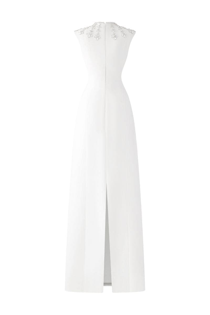 SLEEVELESS BODYCON FULL DRESS WITH STONE EMBELLISHMENT | Tracy Studio | CULT MIA