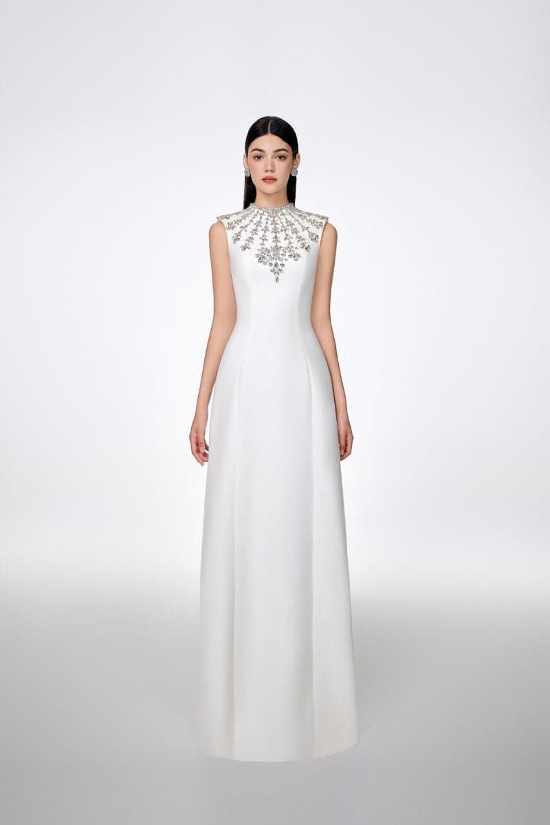 SLEEVELESS BODYCON FULL DRESS WITH STONE EMBELLISHMENT | Tracy Studio | CULT MIA