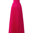 Pink spaghetti strap pleated gown by Tracy Studio, sleeveless maxi dress with flowing fabric and elegant design.