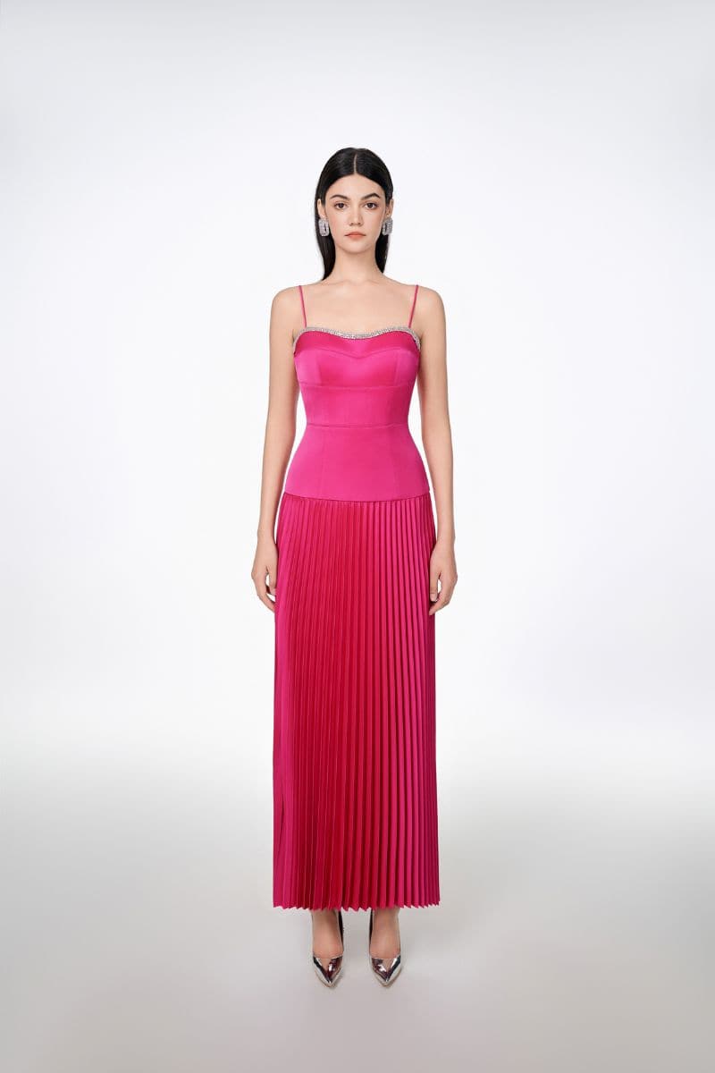 pleated spaghetti strap dress Elegant Solid Color Pleated Hem Spaghetti Strap Summer Dress for Women Canary Houze