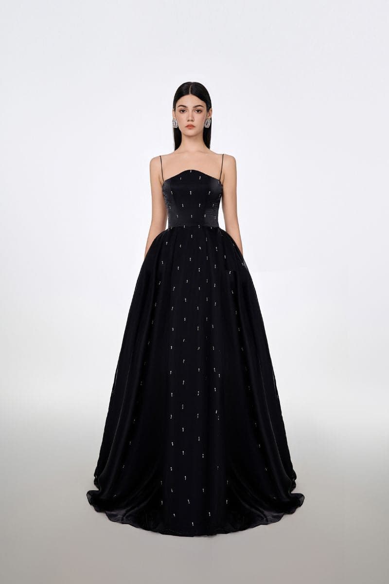 STRAPLESS FULL DRESS WITH STONE EMBELLISHMENT | Tracy Studio | CULT MIA