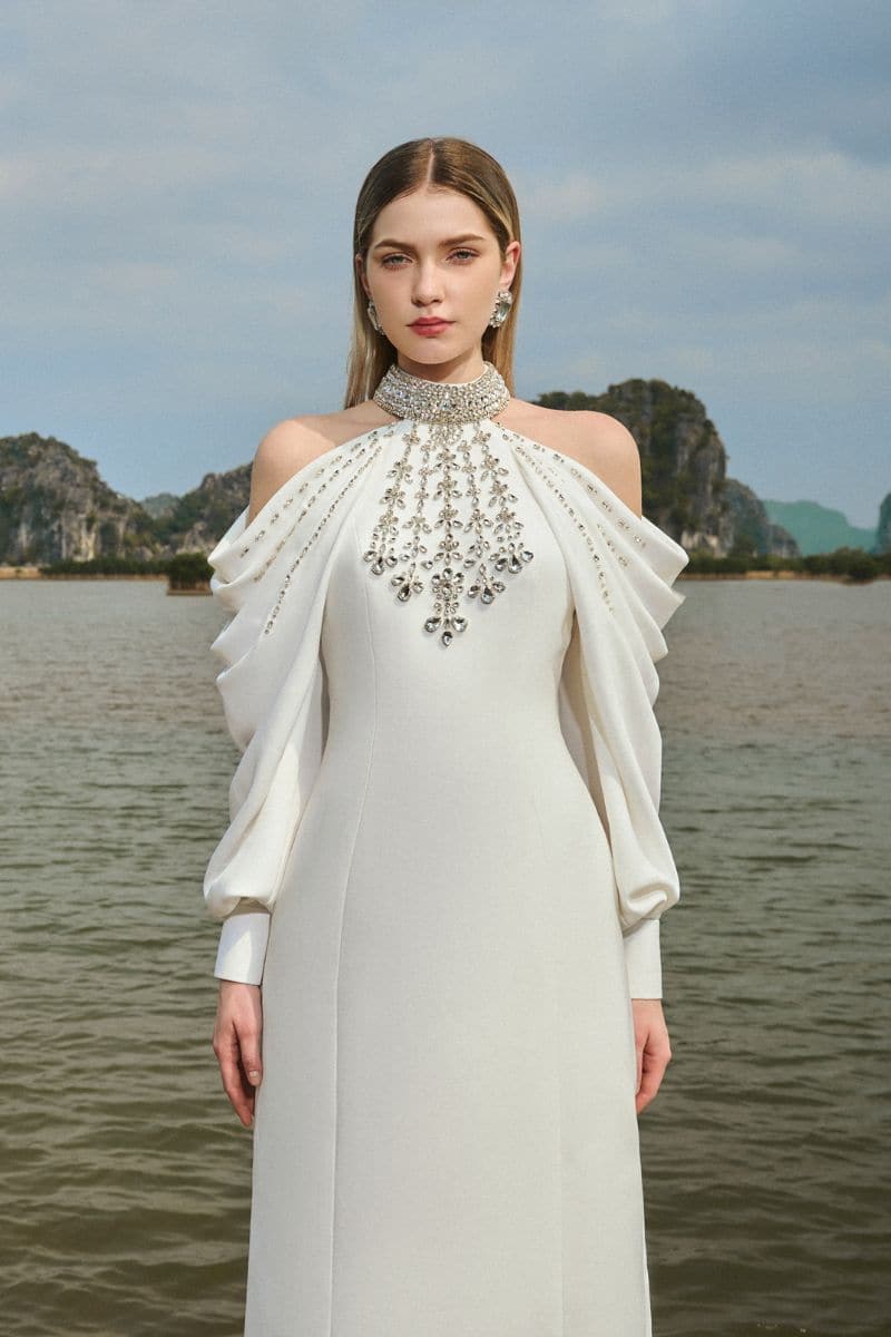 WHITE COLD-SHOULDER STONE EMBELLISHED FULL DRESS | CULT MIA | Tracy Studio WHITE COLD-SHOULDER STONE EMBELLISHED FULL DRESS | CULT MIA | Tracy Studio
