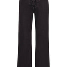 Black Mikey straight-leg jeans by TT Studios, showing the classic fit and denim texture with visible stitching and pockets.