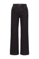 Black Mikey straight-leg jeans by TT Studios, showing the classic fit and denim texture with visible stitching and pockets.