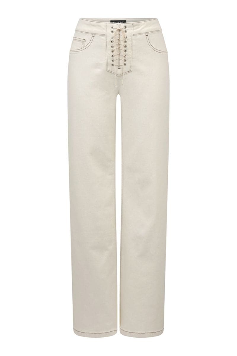 Cream contrast Mikey straight leg jeans by TT Studios, shown with a relaxed fit and classic denim style.