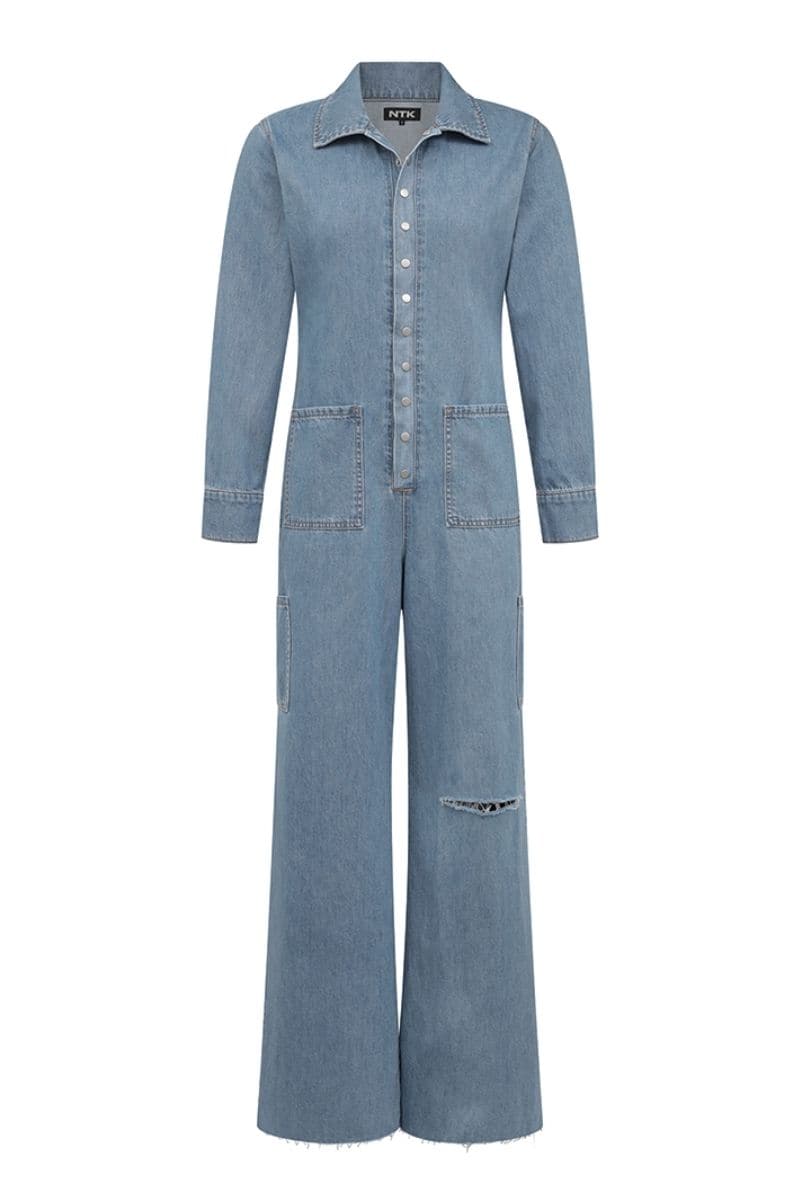 TT Studios Deanna Union Square denim jumpsuit in XXS, featuring classic denim fabric and a stylish, modern design.