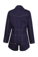 TT Studios MADI Atlantic Ave denim romper jumpsuit, front view showing stylish casual summer outfit with pockets and adjustable straps.