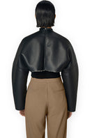 Black Adele bomber jacket by URA with a stylish fit, featuring a sleek design and ribbed cuffs, perfect for casual wear.