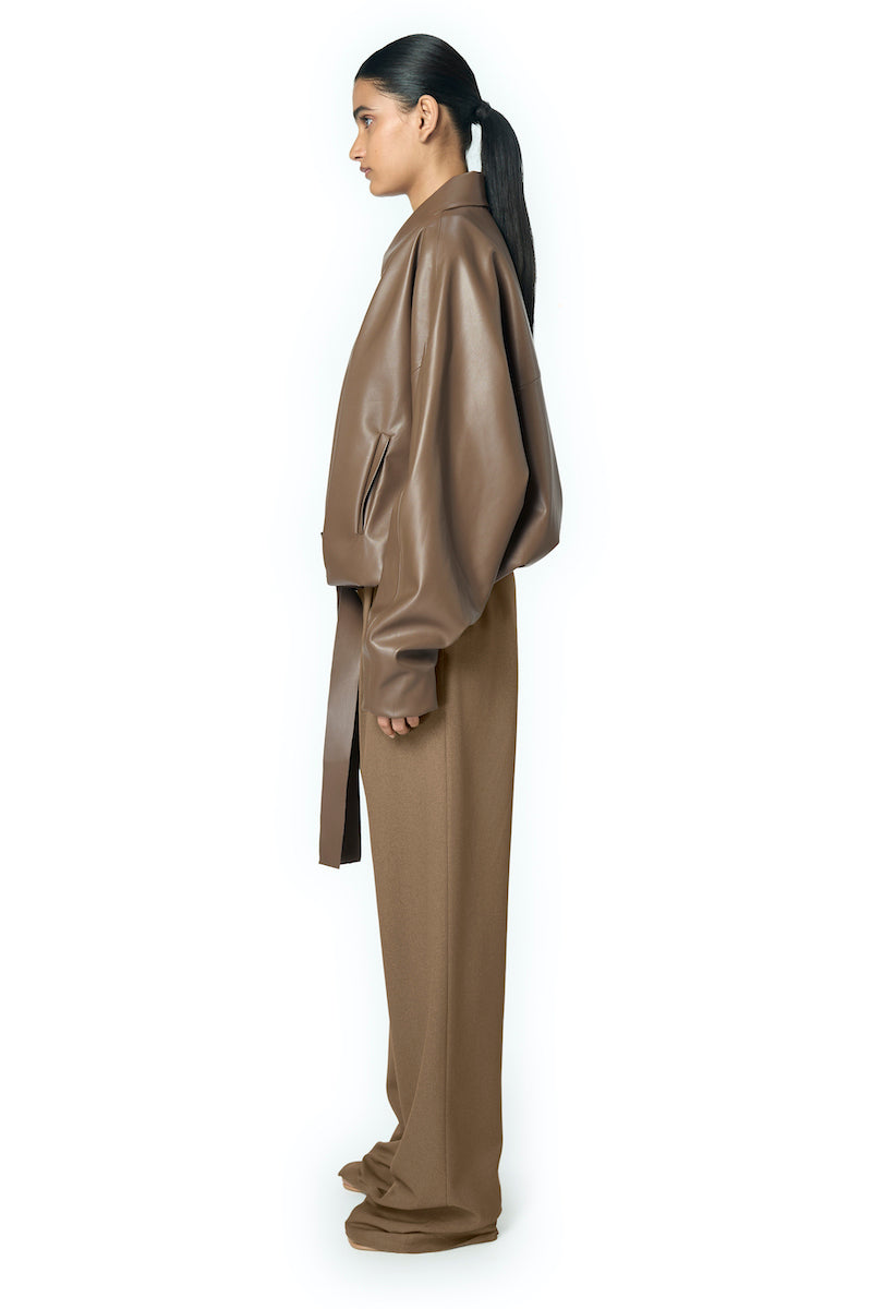 URA RIA jacket in toffee, stylish casual jacket with a smooth fabric finish and a modern fit, shown in a neutral tone.