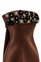 Urban Muse Valen maxi dress in brown, elegant gown with flowing fabric and stylish design, perfect for formal occasions.