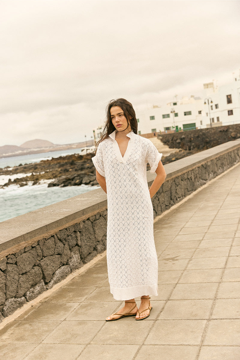 Vorn Design VALLARTA ivory maxi dress featuring flowing fabric and elegant design, perfect for casual or semi-formal occasions.