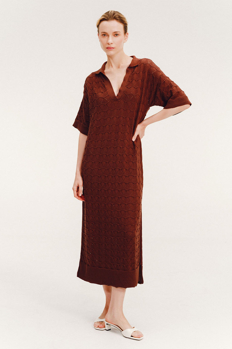 Vorn Design Vallarta taupe maxi dress with flowing fabric and elegant design, perfect for casual or formal occasions.