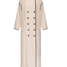 Beige ribbon coat by Vaska featuring leather buttons, stylish and warm, shown on a neutral background in size XS.
