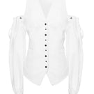 Vaska white denim cut-out jacket, lightweight casual jacket with stylish cut-outs, shown in size XS on a neutral background.