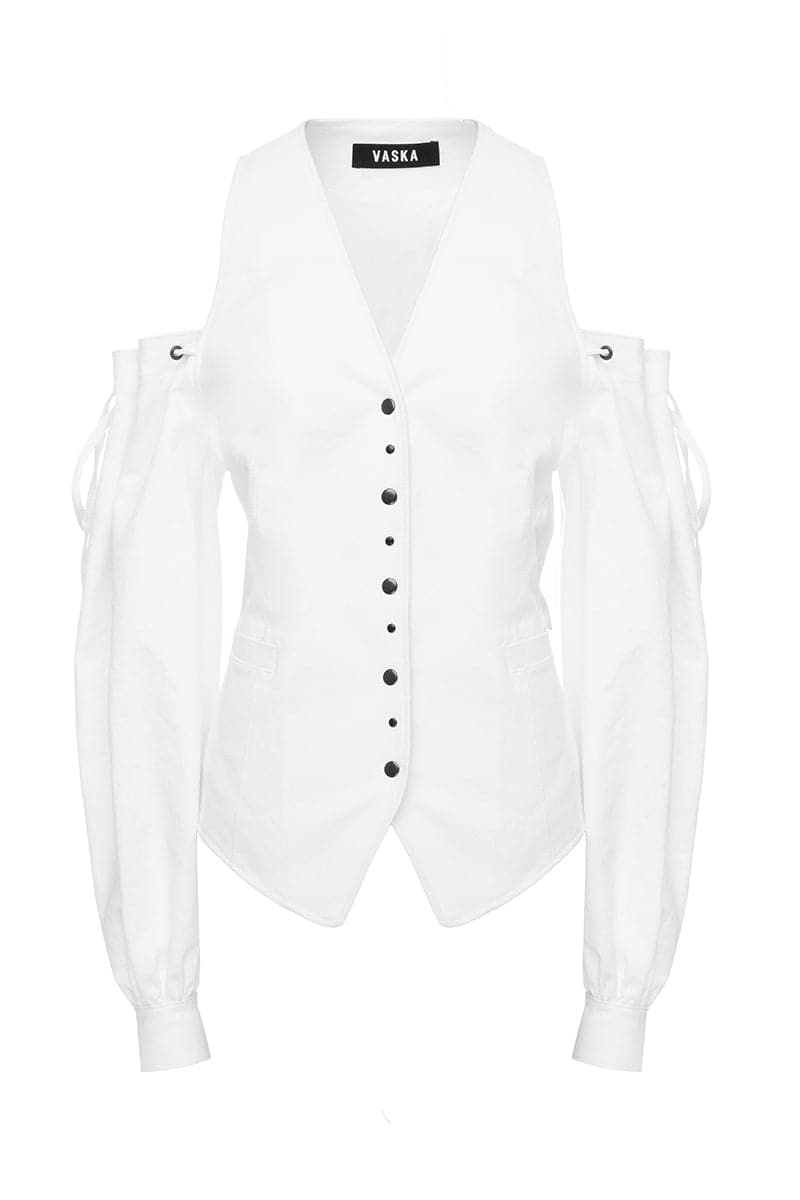 DENIM WHITE CUT-OUT JACKET | Vaska | CULT MIA