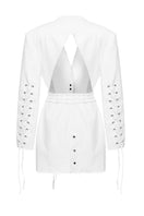 Vaska denim white jean jacket dress in XS, featuring classic collar and button-front design, styled for casual wear.