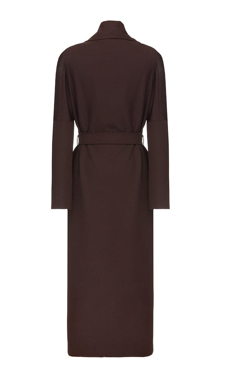Dark brown Vaska oversized scarf collar coat with a cozy, plush design and relaxed fit for stylish winter warmth.