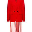 Vaska red gabardine jacket with chiffon back, slim fit, long sleeves, and stylish design, displayed on a hanger.
