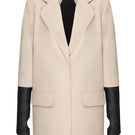 Vaska beige structured jacket with leather-gloves sleeves, stylish outerwear for a sophisticated look.