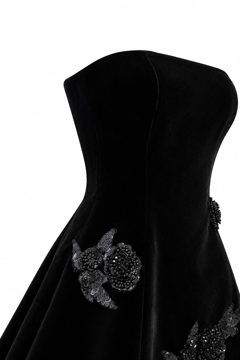 Black velvet mini dress by Urban Muse, featuring a stylish mini length and soft velour fabric for a chic look.