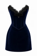 Navy velvet mini dress by Urban Muse with a fitted silhouette and elegant design, perfect for stylish occasions.