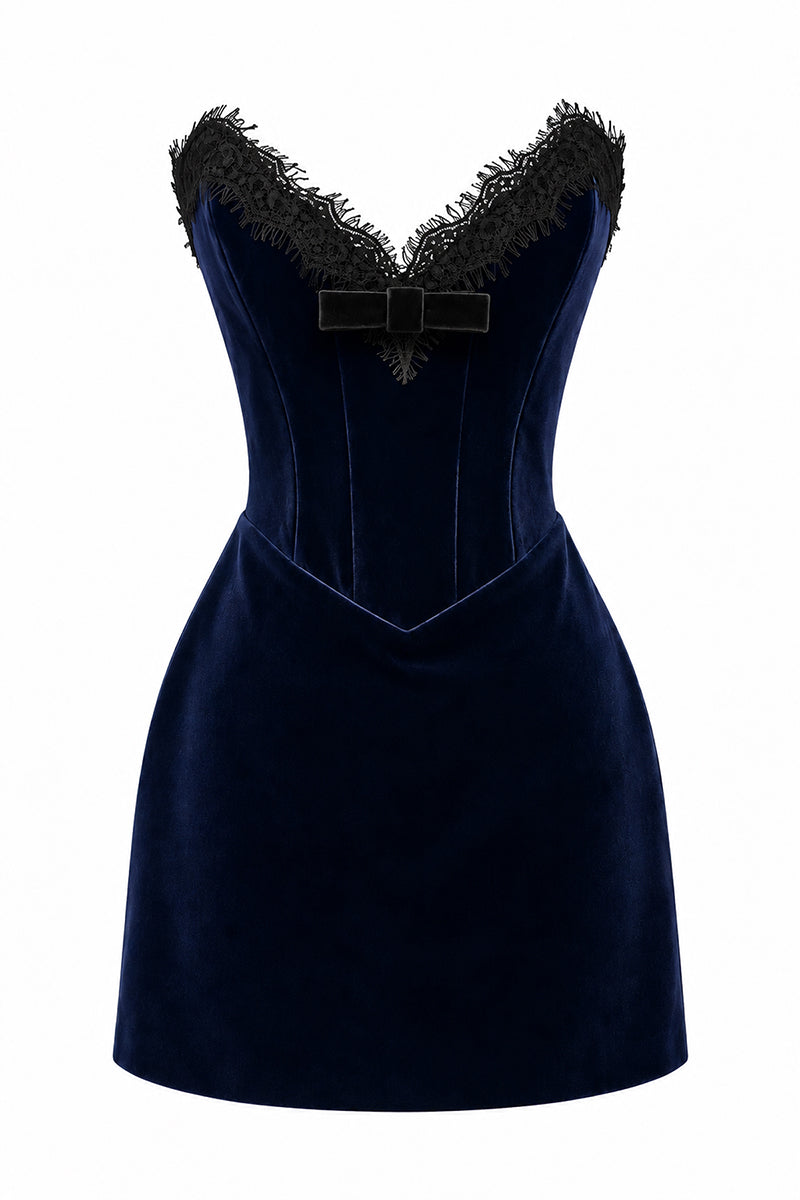 Navy velvet mini dress by Urban Muse with a fitted silhouette and elegant design, perfect for stylish occasions.
